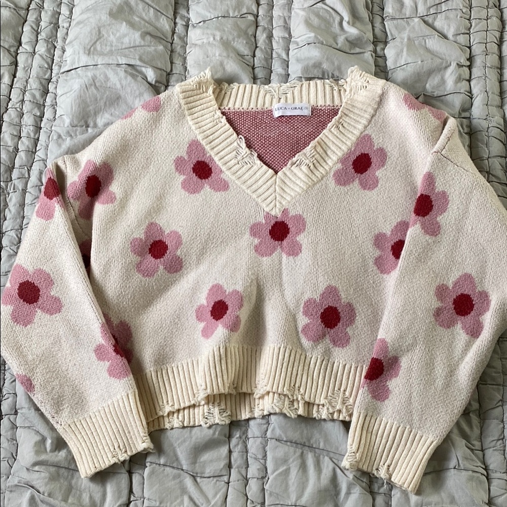 Luca + Grae pink flower sweater